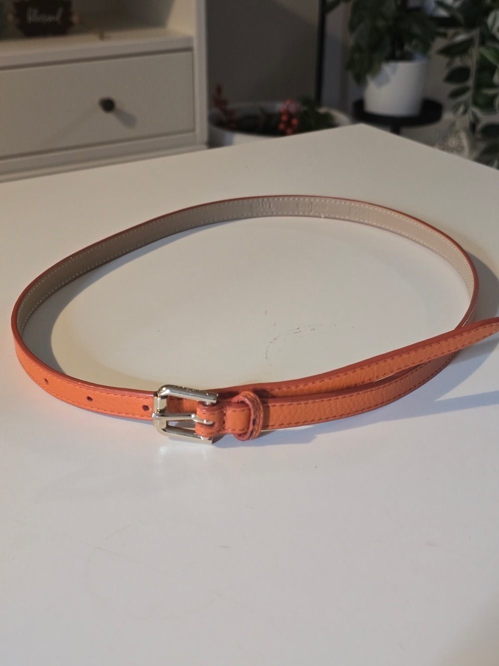Cole Haan Slim Orange Leather Belt with Silver Buckle